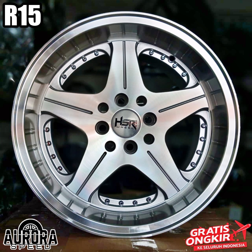 Velg mobil HSR ANAMBAS R15 lebar 7/8,5 silver untuk Avanza Kijang Yaris Livina City Vios ring 15