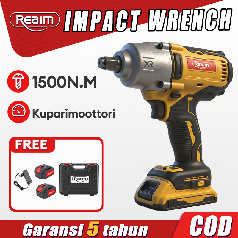Reaim Impact Wrench Brushless 1500N/M bor baterai bor listrik impact baterai