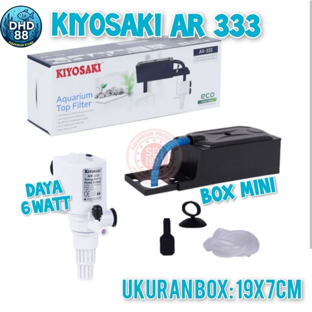 POMPA AQUARIUM KIYOSAKI AR 333/  ARMADA AM 333, MESIN + BOX MINI FILTER KECIL AQUARIUM, DAYA 6 WATT,