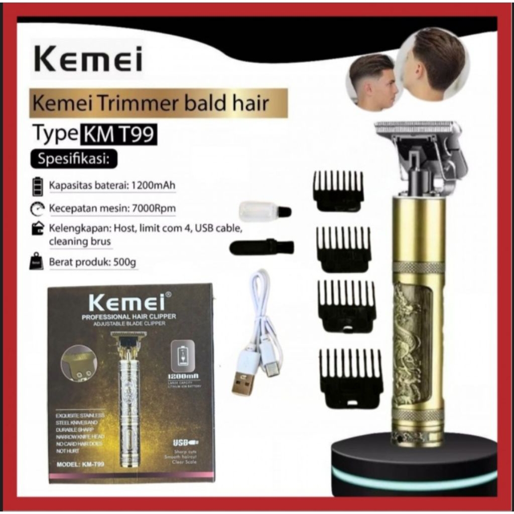 New Potong rambut Kemei KM-T99 Trimmer Profesional dengan Blade Adjustable