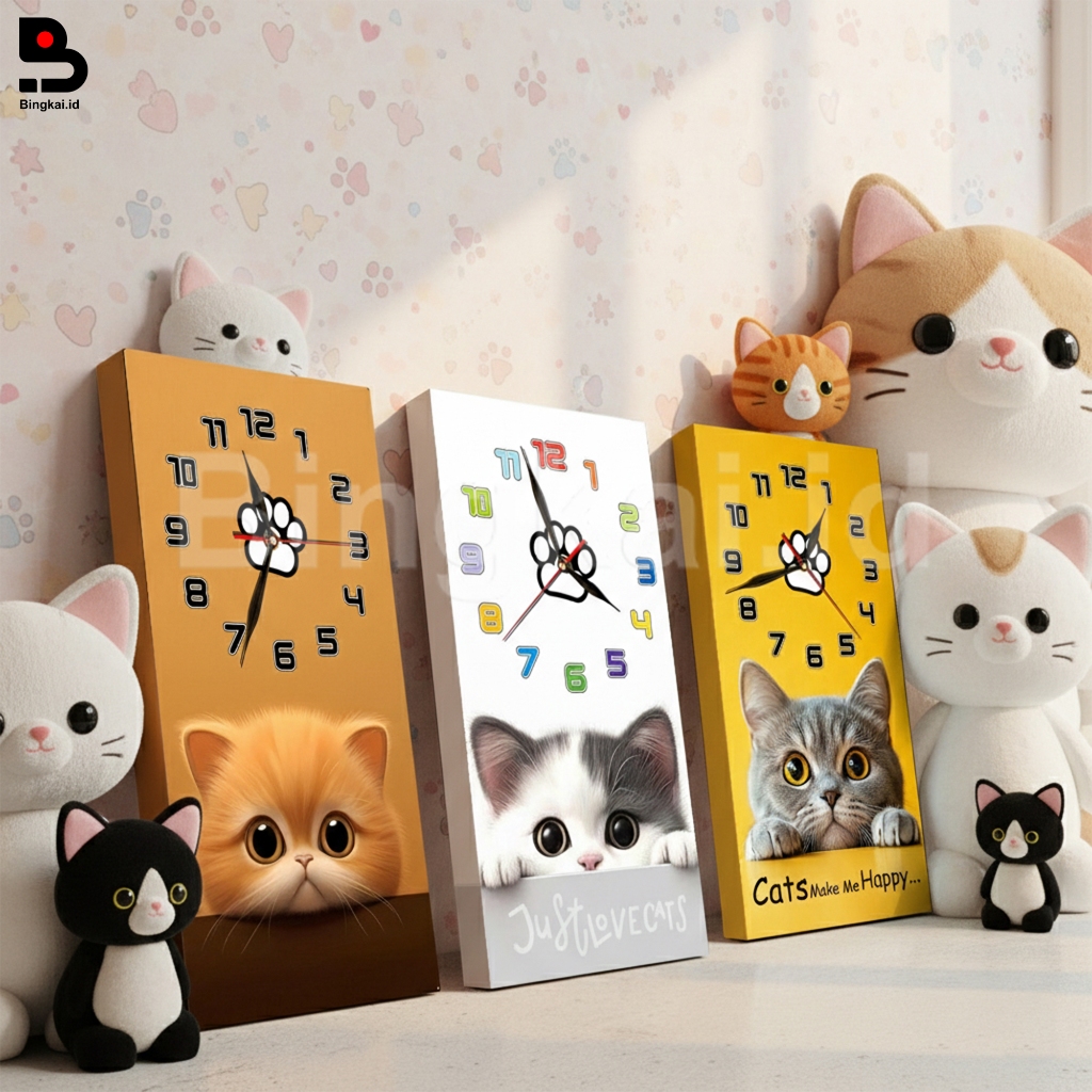 Jam Dinding Kucing Lucu / Jam Dinding Unik / Jam Dinding Lucu