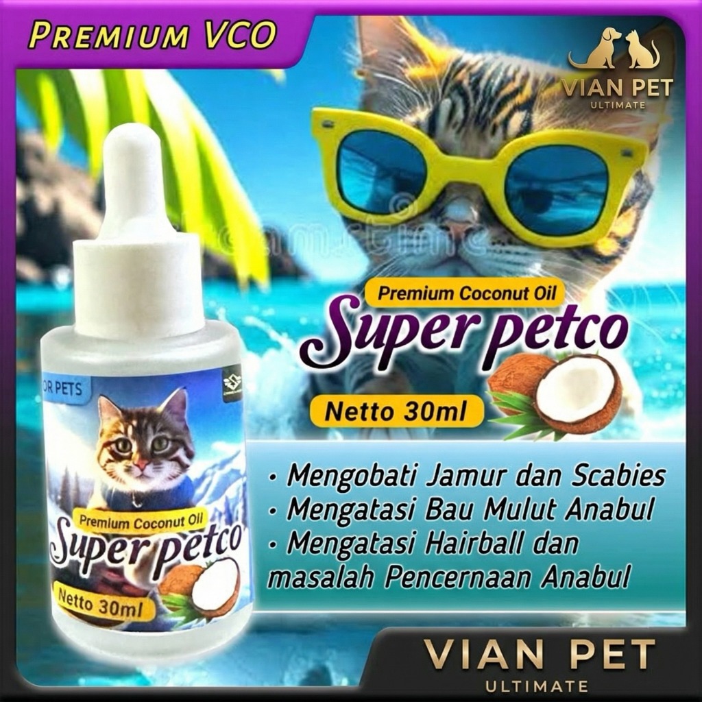 Super Petco Premium Coconut Oil untuk Kucing, Anjing dan Kelinci Obat Scabies, Jamuran, Bau Mulut, H