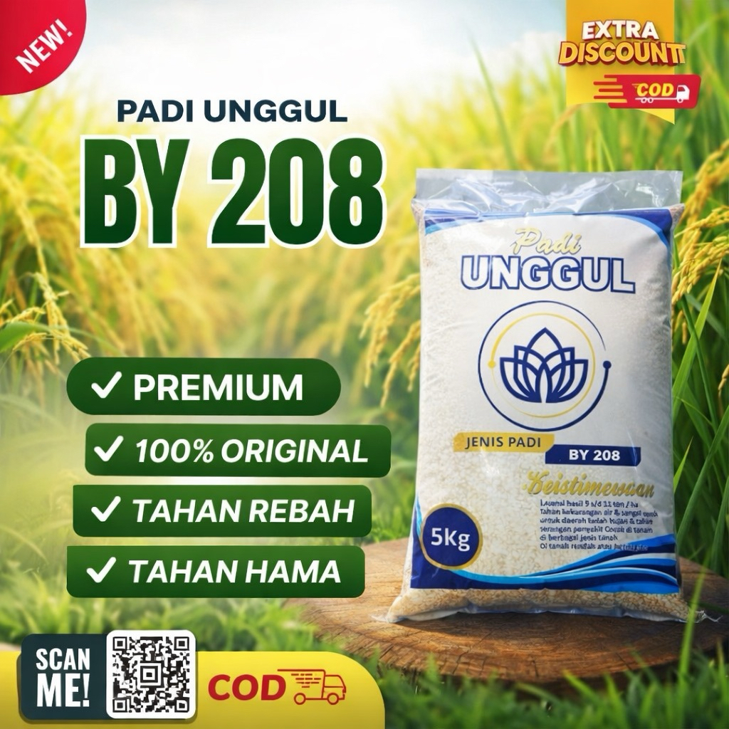 Padi unggul BY 208 kemasan 5kg berkualitas tinggi
