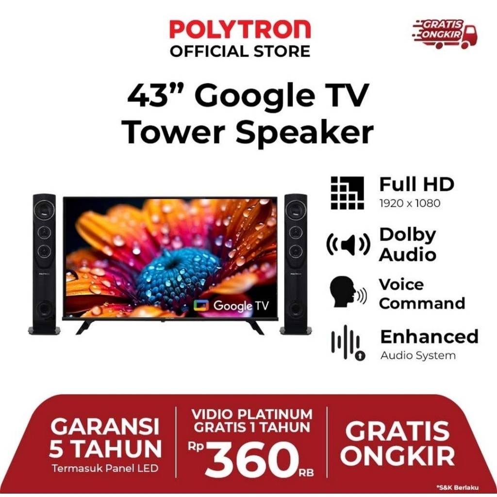 TV LED POLYTRON 43INCH ANDROID SPEAKER TOWER 43TG