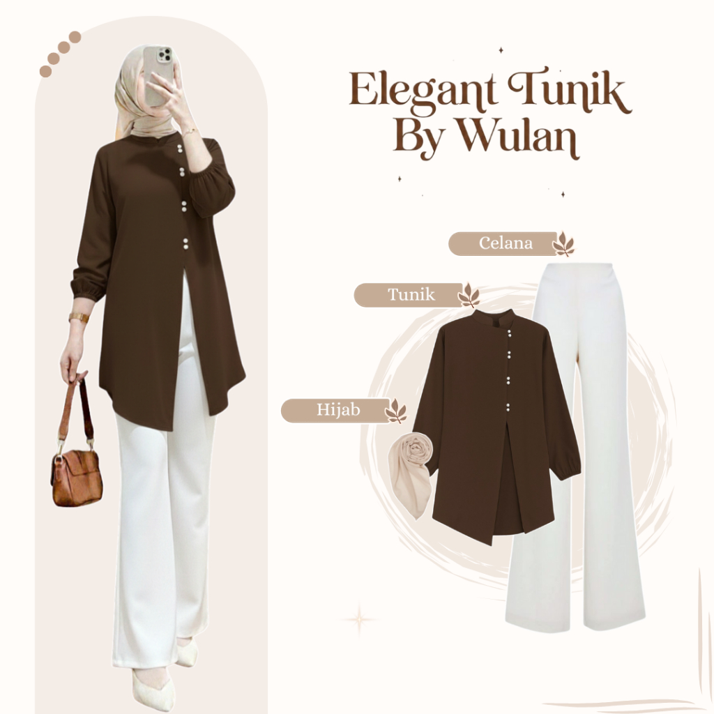 One Set 3in1 Atasan Wanita Kekinian (Celana Cutbray + Tunik + Hijab) Outfit Set Tunik Kondangan - LL