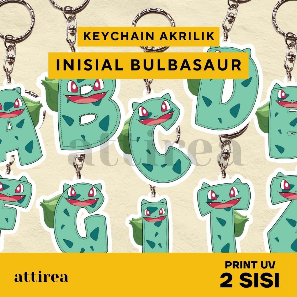 Gantungan Kunci Akrilik Inisial - Bulbasaur  | Keychain Souvenir Inisial Lucu Kartun