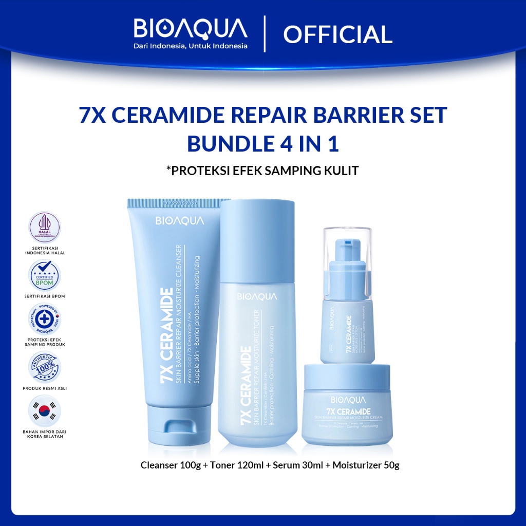 BIOAQUA 7X Ceramide Skincare Paket Repair Barrier Set With Moisturizer Cream/Hydrating Toner/Serum W