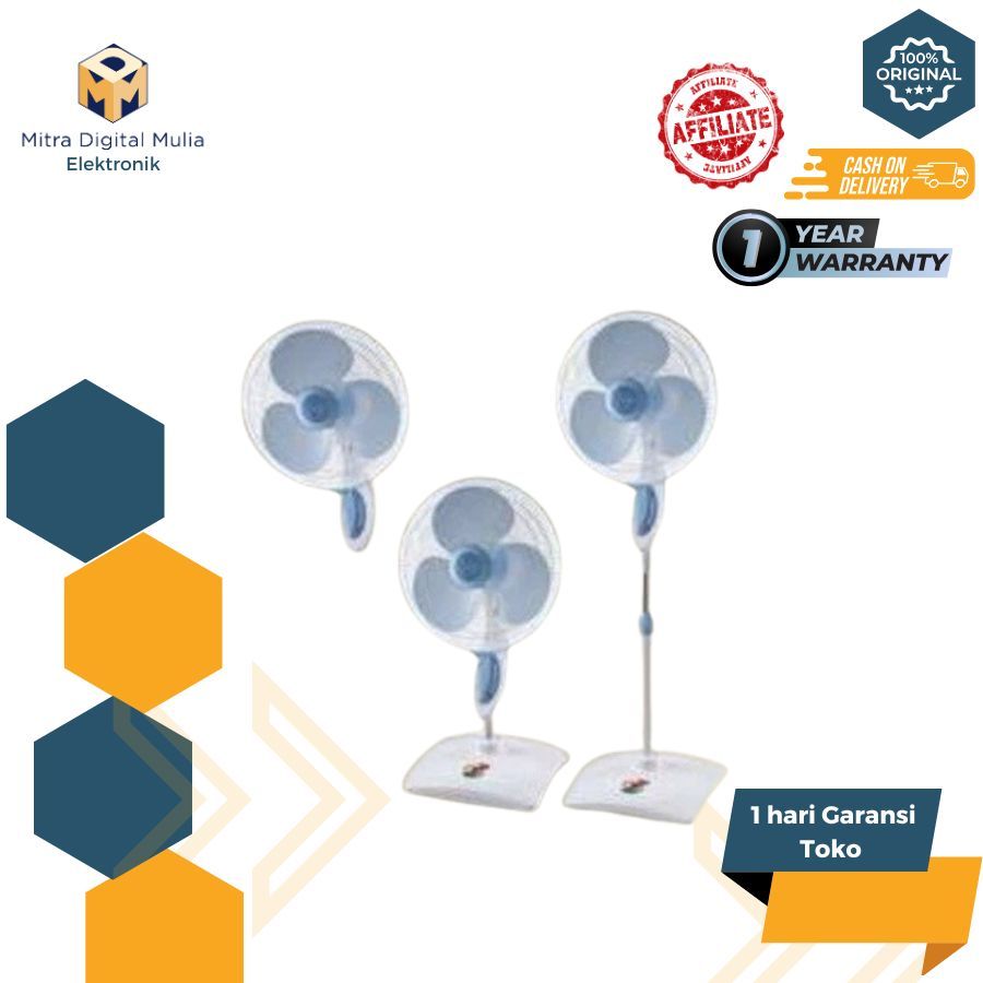 Maspion F1624 Kipas Angin Berdiri Meja Dinding 3 in 1 16 Inch 40 cm Motor Handal Pelumasan Otomatis 