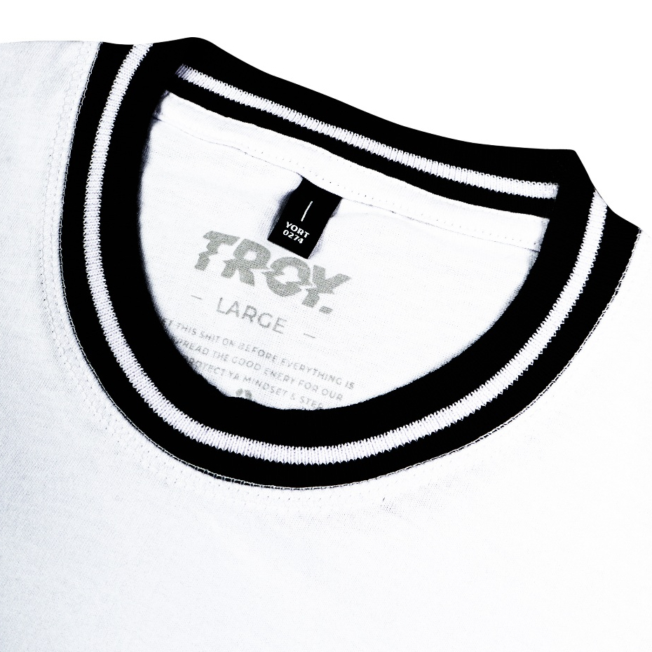 Troy Company Neck Strip Tshirt White Petra Noir - Kaos Lengan Pendek Kaos Putih KST 3038-2B1W