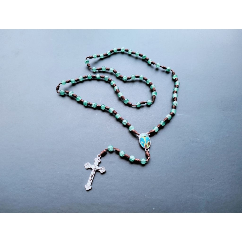 R378 ROSARIO SKAPULIR KRISTAL KACA GIOK  KONTAS KATOLIK