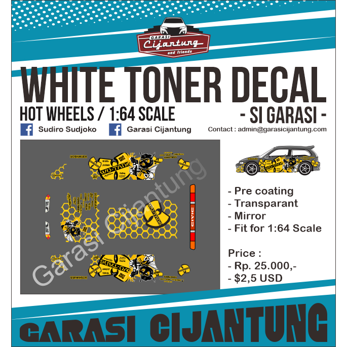 [White Toner] decal Hot Wheels Honda Civic EF tema Wutang
