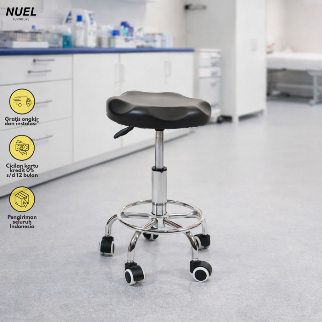 NUEL Kursi Bulat Roda Bar stool Salon Lab Drum Hidrolik Kaki Besi