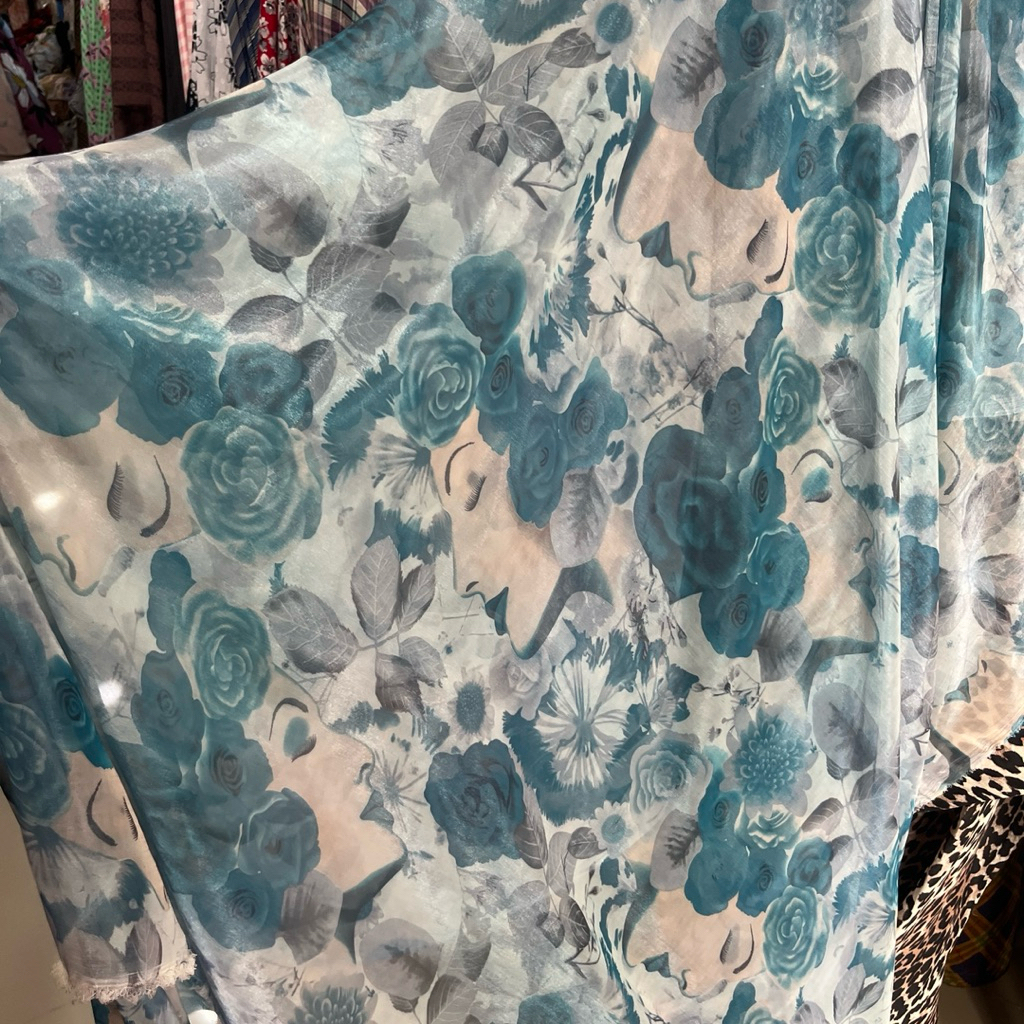 kain sifon salju motif bunga - kain sifon sutra motif