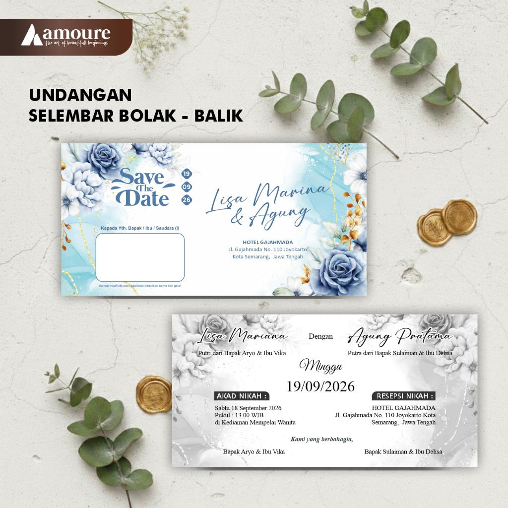 Undangan Pernikahan 1 Lembar Bolak Balik Simple Minimalis / Undangan Pernikahan 1 Lembar Custom