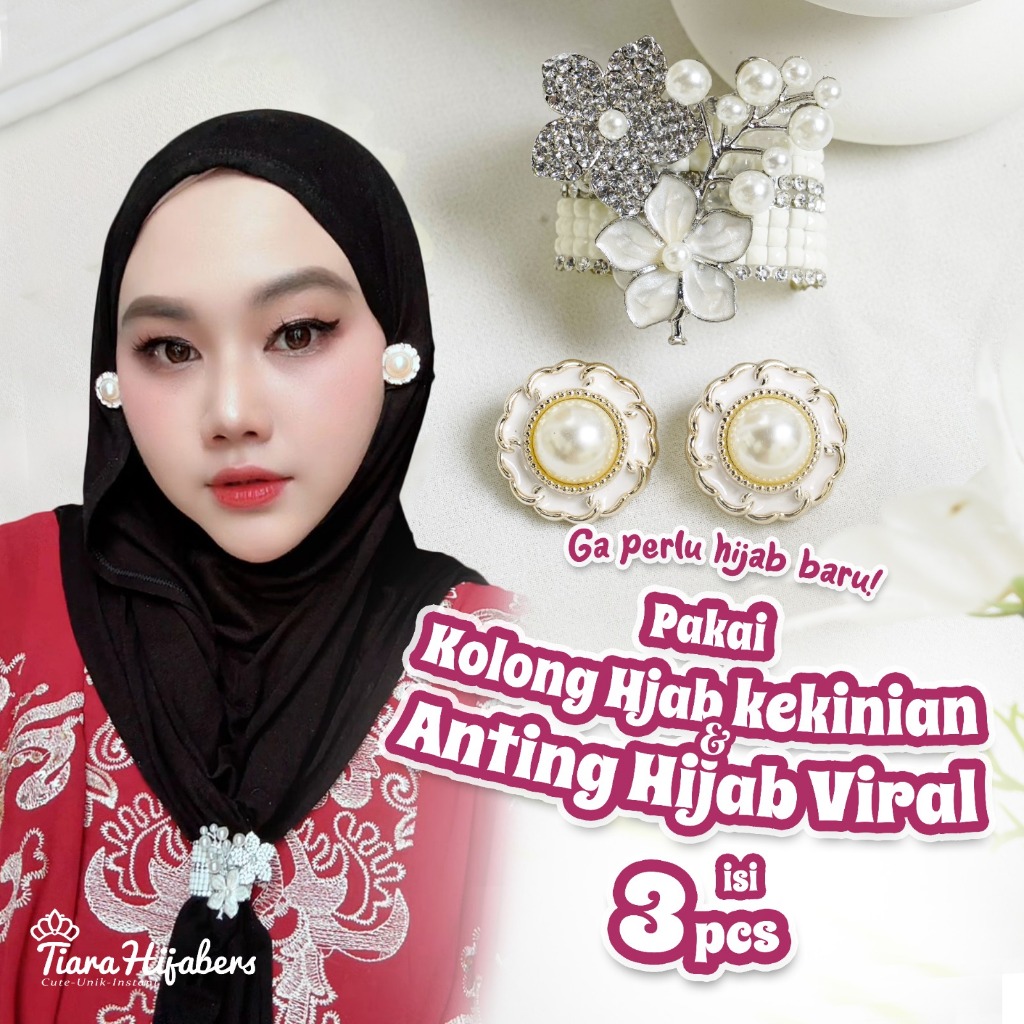 Kolong hijab mix anting hijab anting jepit isi 3 ring hijab lentur bisa buka tutup premium earrings 
