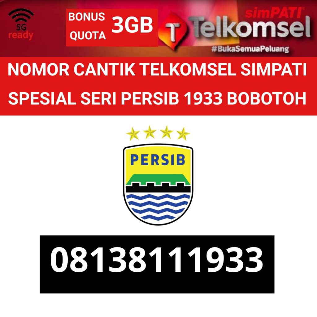 PERSIB 1933 nomor cantik kartu perdana 11 digit simpati telkomsel nomor 4G 5G bonus quota 3GB