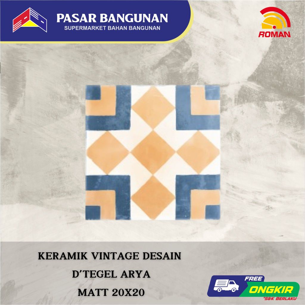 Keramik Tegel Motif Vintage ROMAN d'Tegel Arya 20x20 Grade A RPA20207012 Archipelago Series