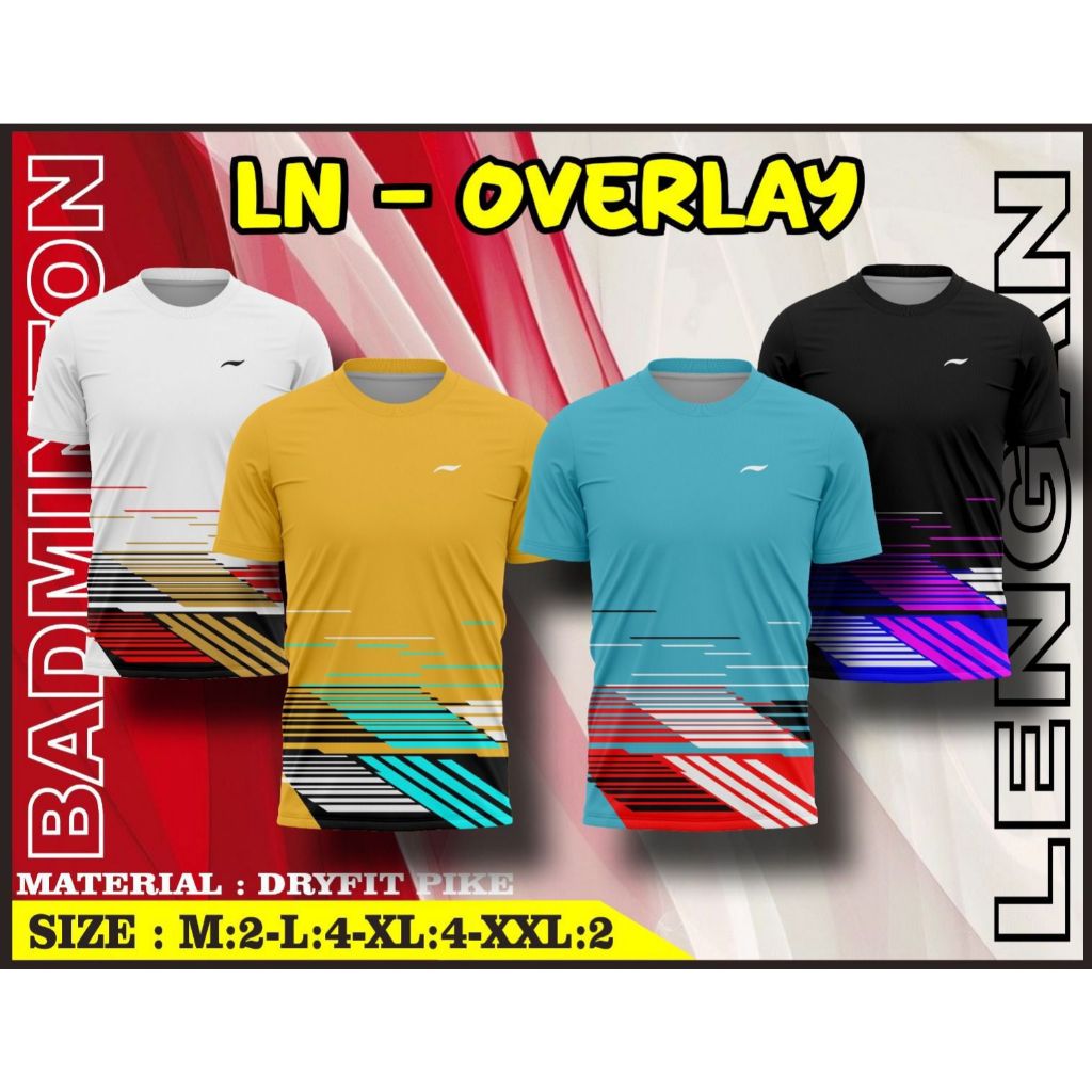 12 PCS - LN OVERLAY / Kaos Badminton / Atasan Badminton / Kaos Badminton / Jersey  Badminton /  Voli