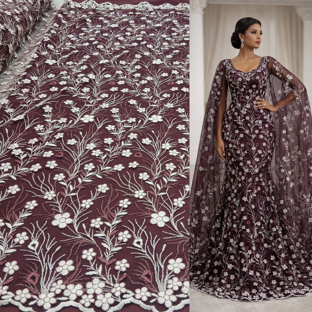 Kain bahan tile bordir korea / Kain tile botdir korea halus / Kain tile kebaya wanita