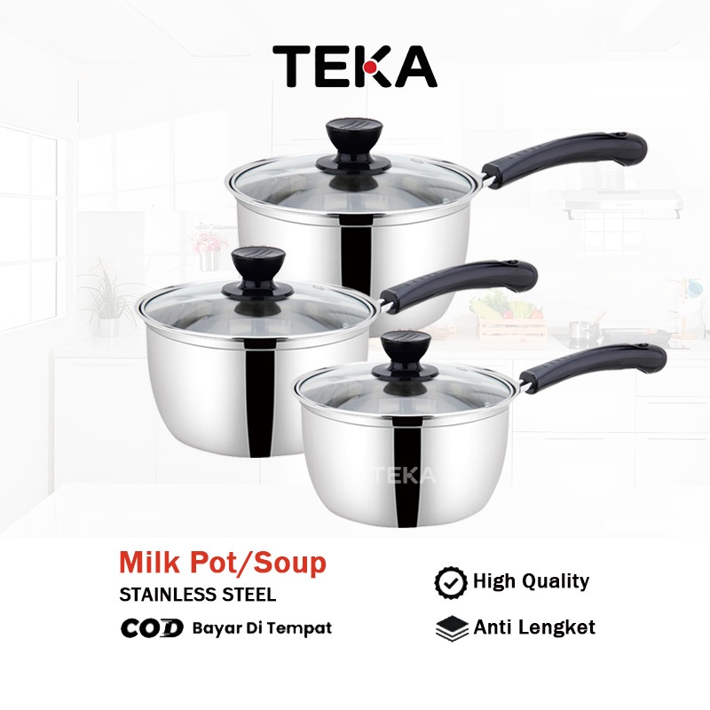 TEKA Panci Susu Stainless Steel Tebal (Dengan Tutup Kaca) Tersedia Dalam Ukuran 16cm 18cm Dan 20cm T