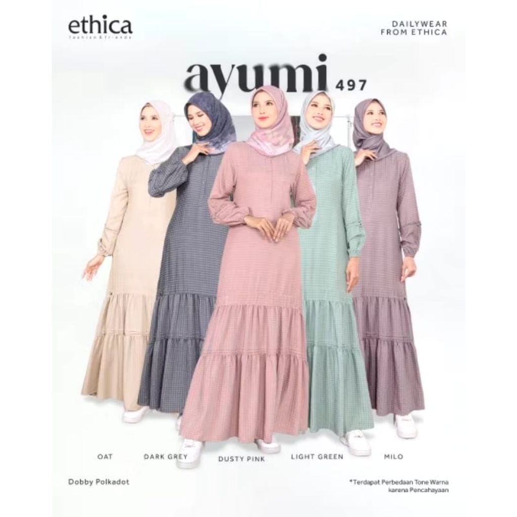 GAMIS ETHICA AYUMI 497 BANYAK WARNA GESER.Gamis ethica kekinian. gamis ethica diskon termurah. gamis