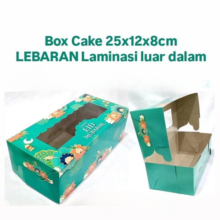 Box Mika Lebaran Motif Hijau Tosca Dus Kue Bolu Brownies Hari Raya Idul Fitri Ukuran 25x12x8 cm