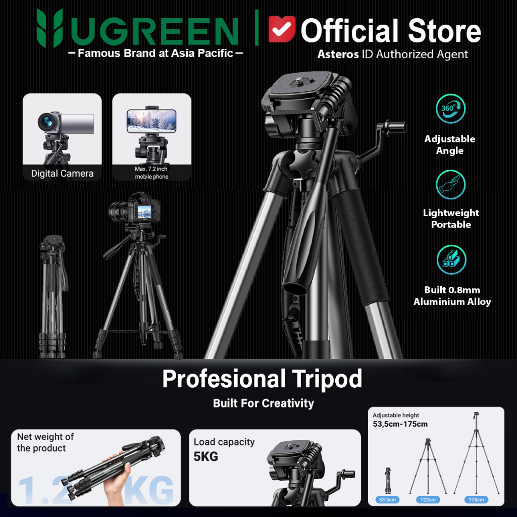 UGREEN Profesional Tripod Camera Monopod Portable Full Alumunium Alloy 15187