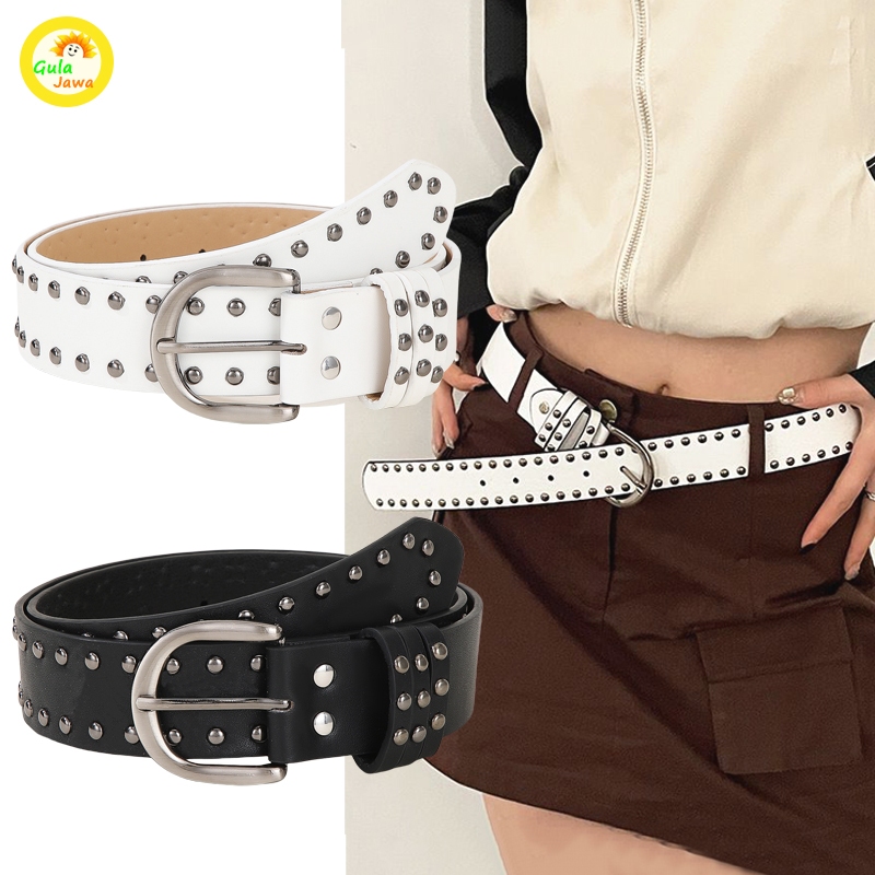 Hitam/Putih Ikat Pinggang Wanita/Pria Ikat Pinggang Punk Wanita Dengan Paku Dekorasi Belt Gothic Y2K