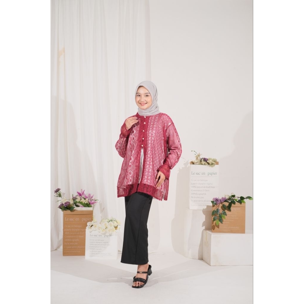 Nada Vest Outer Brukat Lengan Panjang Payet