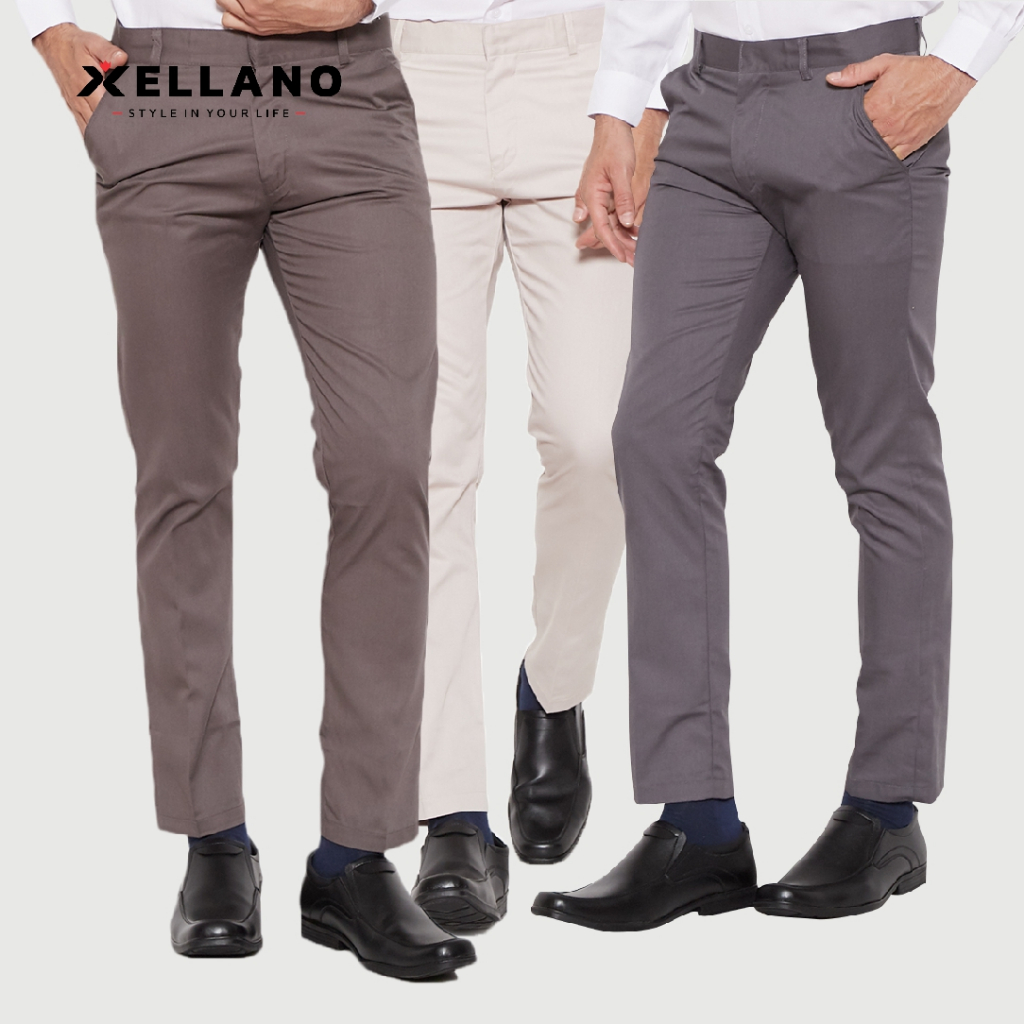 Xellano Celana Formal Panjang Pria Kantor Bahan Kain Drill Slimfit 27-36
