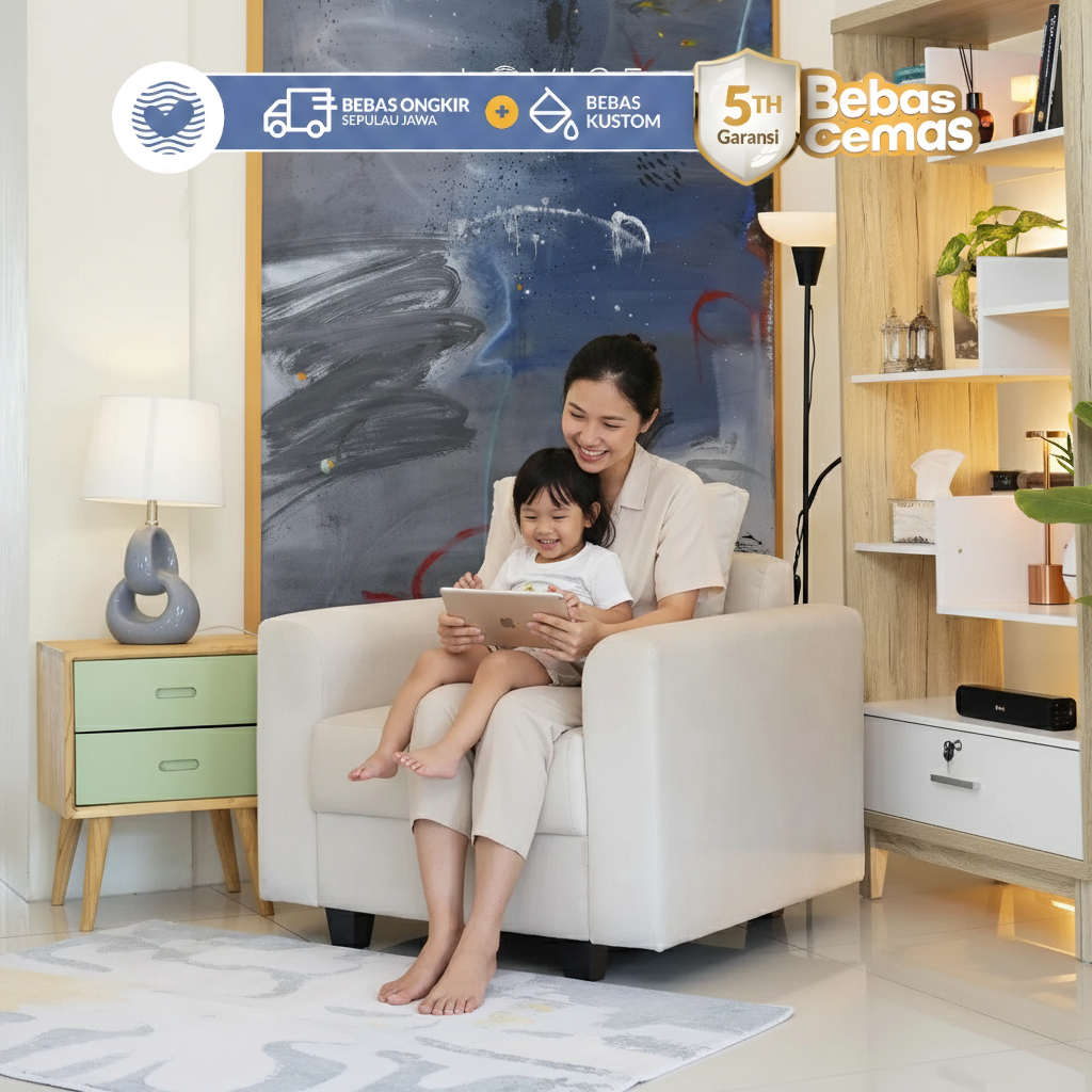 LOVISE Sofa Ruang Tamu Minimalis 1 Seat Mahalona Bludru Anti Cakar Kucing - Sofa Dudukan 1 Seater