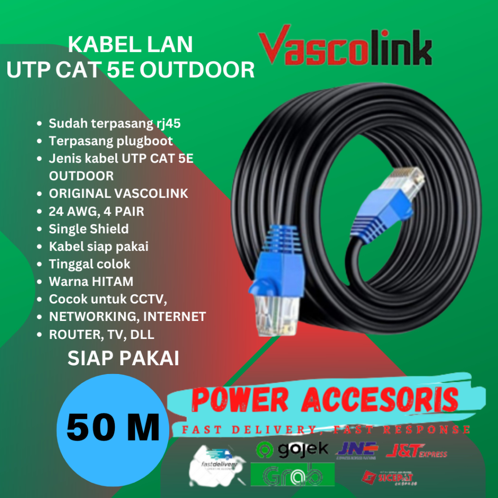 Kabel Lan Cat5E 50m Outdoor Siap Pakai 50 Meter UTP CAT5E OUTDOOR