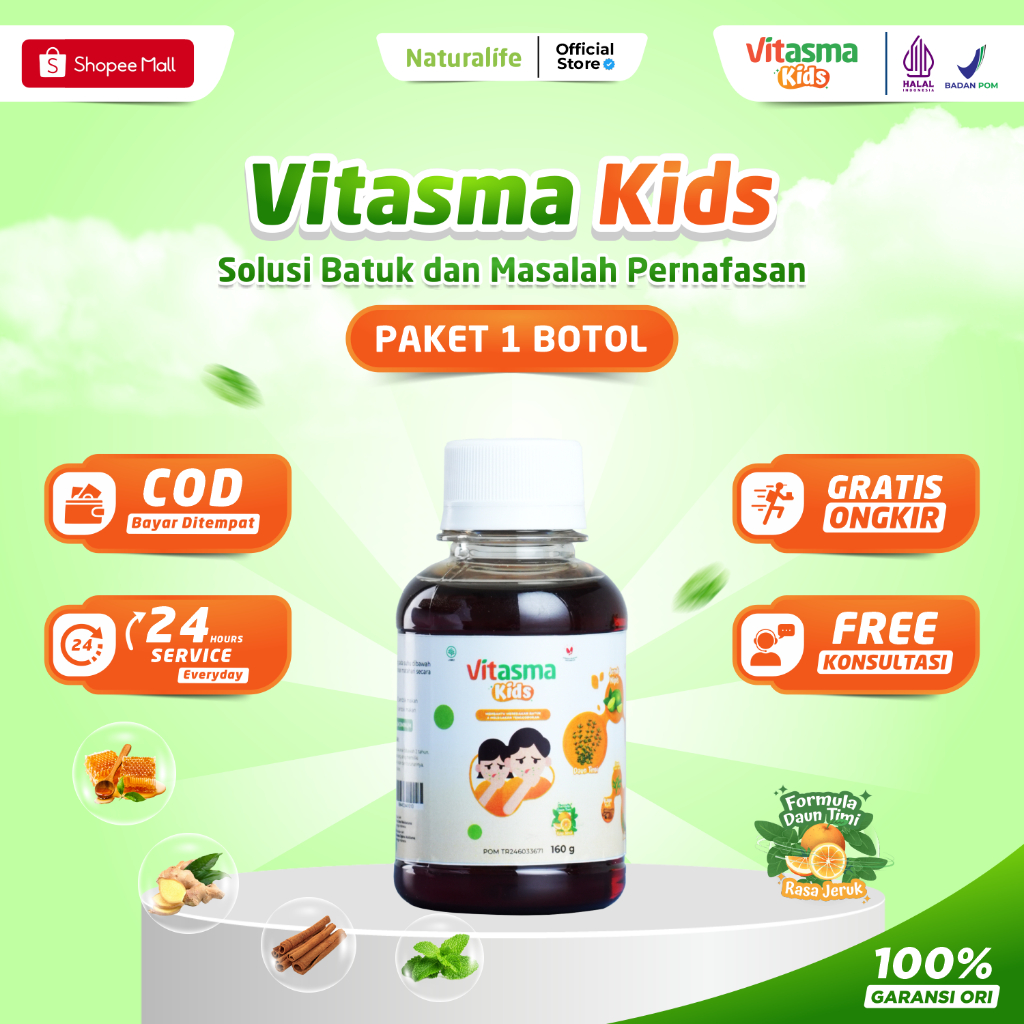 VITASMA KIDS Madu Herbal Anak - Obat Batuk Berdahak Kering Pilek, Redakan Alergi Asma Sesak Nafas & 