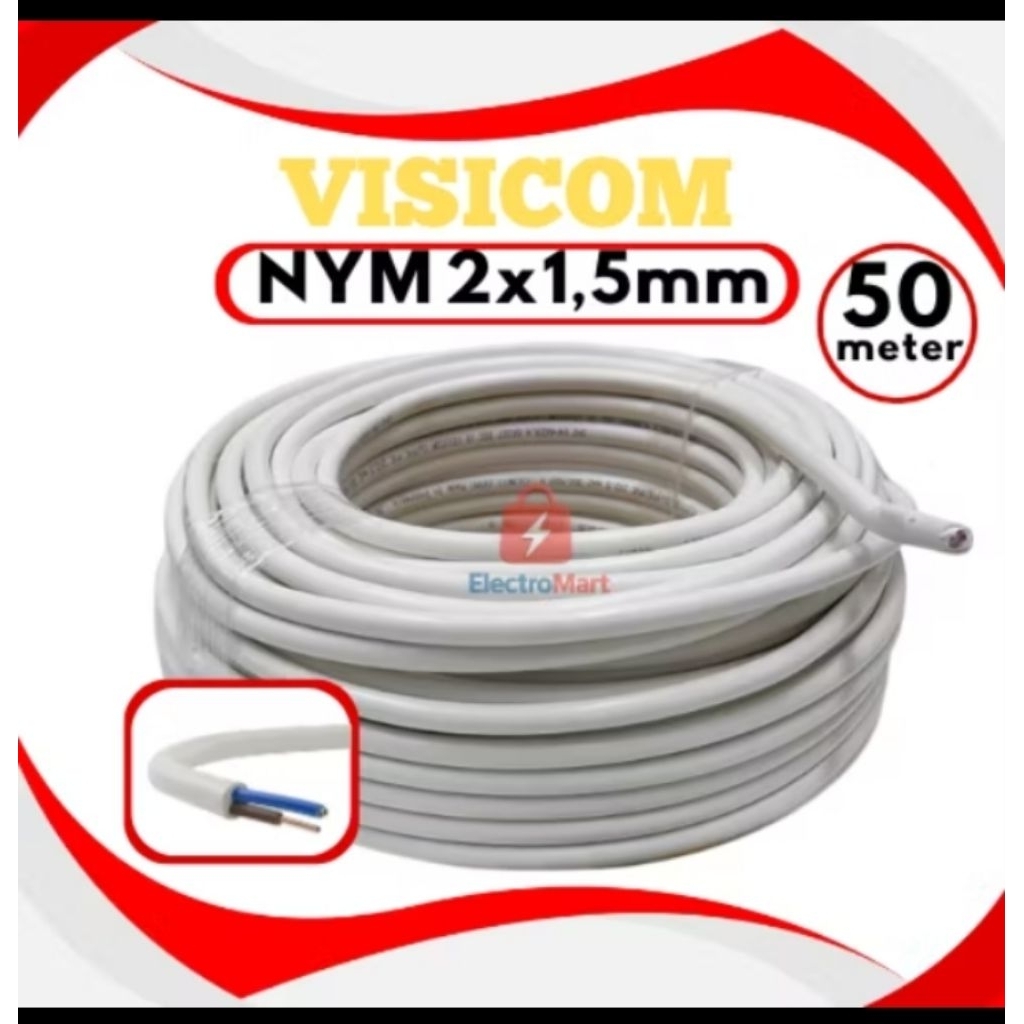 visicom kabel nym visicom engkel isi 2x1.5 tembaga 50meter