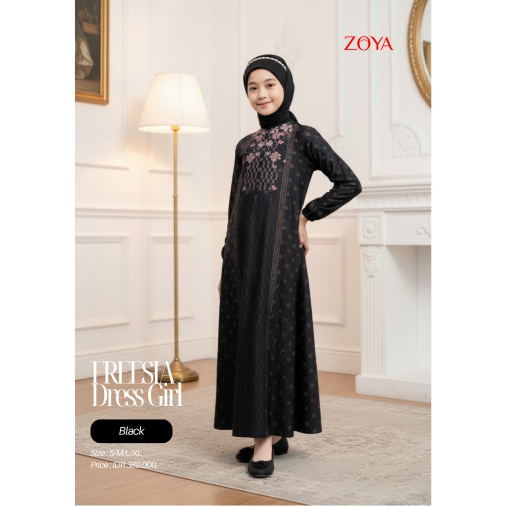 Zoya Garut - Zoya FREESIA  Dress Girl - Gamis Muslimah Anak Perempuan - Bahan Poly Textured