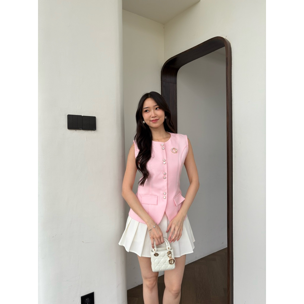 MOON BASIC Genevie Elegant Vest Top | Atasan Rompi Wanita Elegant