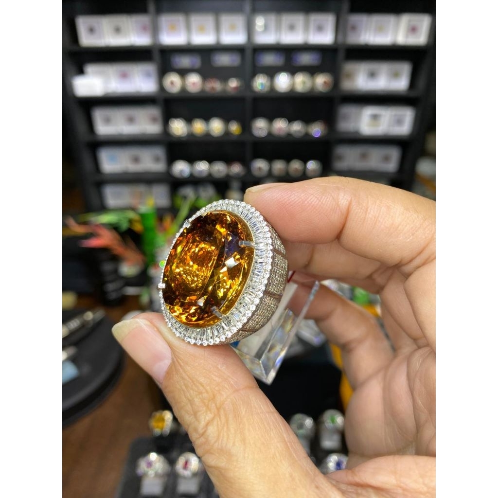 batu permata natural heliodor cincin perak pria
