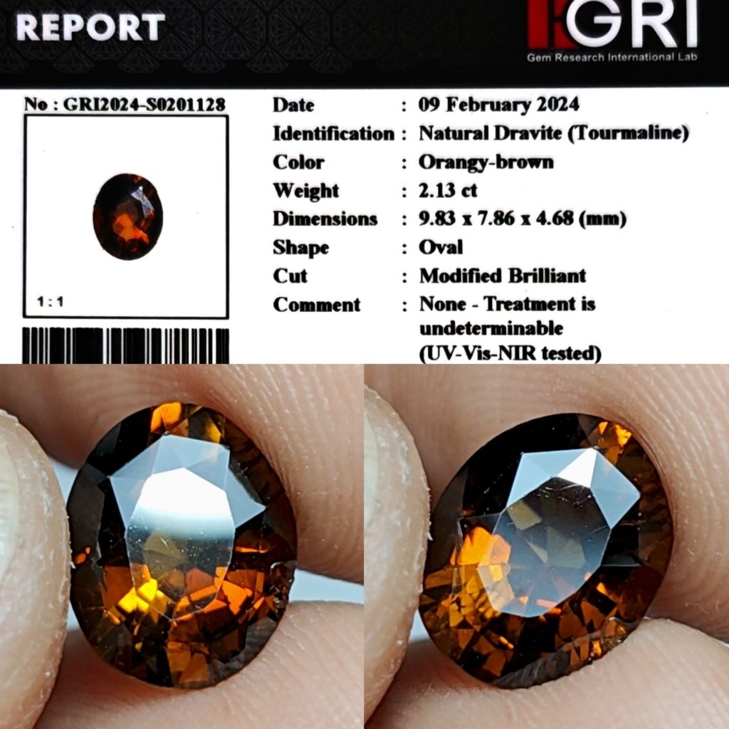 Natural Dravite Tourmaline Honey Color 2.1ct GRI Top Crystall Full Luster Nice Color Body Kaca Metal