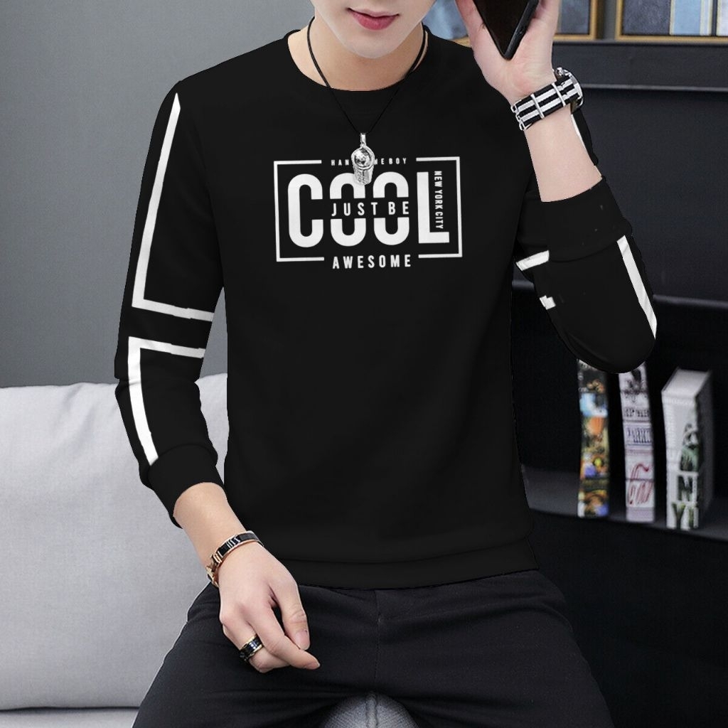 Kaos Distro Pria Lengan Panjang | Baju Cowok Casual Keren | Outfit Harian Anak Muda