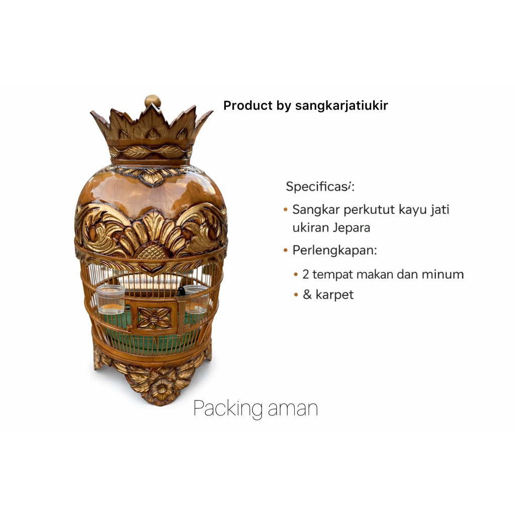 Sangkar Perkutut Kayu Jati Ukiran Jepara Full Ukir + Tempat Makan Minum & Karpet