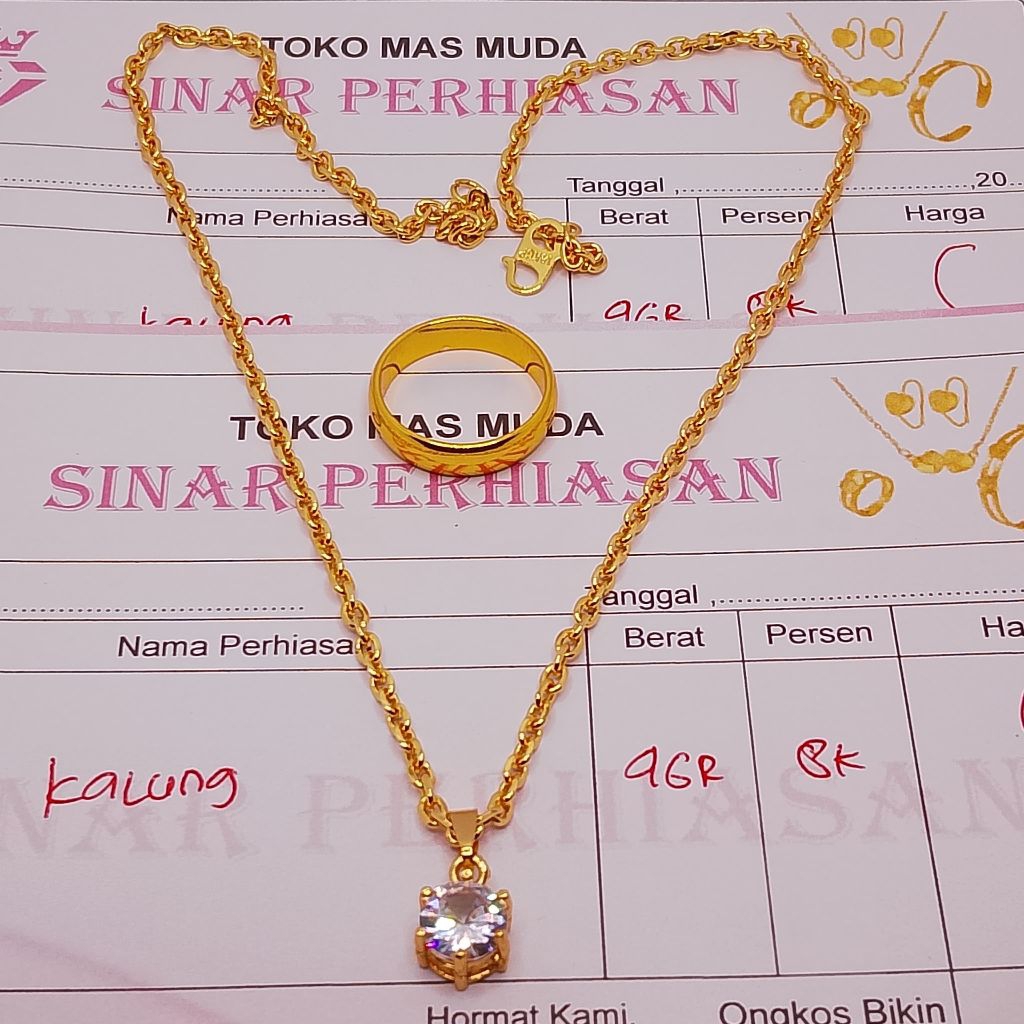 Kalung Nuri Medan Free cincin polos Emas muda 8k Terlaris