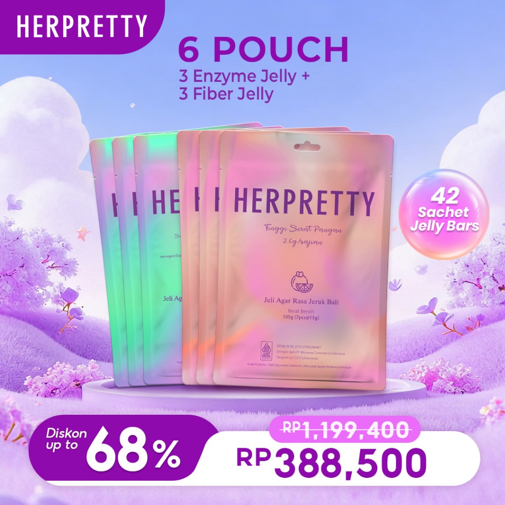 6 Pouch HerPretty Bundle - 3 Pouch Enzyme Detox Purify Jelly Matcha + 3 Pouch Fiber Keep Slim Jelly 