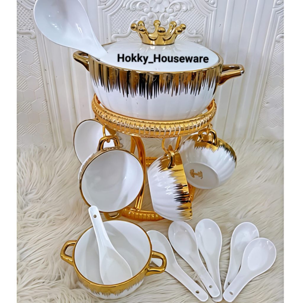 (Packing Kayu) Wadah Saji / Soup Turren Keramik Fiorenza LG-628 GOLD