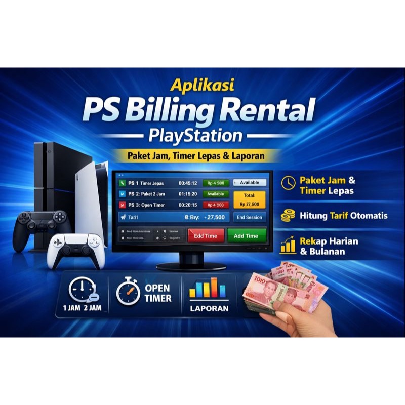 Aplikasi Billing Rental PS | Paket Jam & Timer Lepas Otomatis