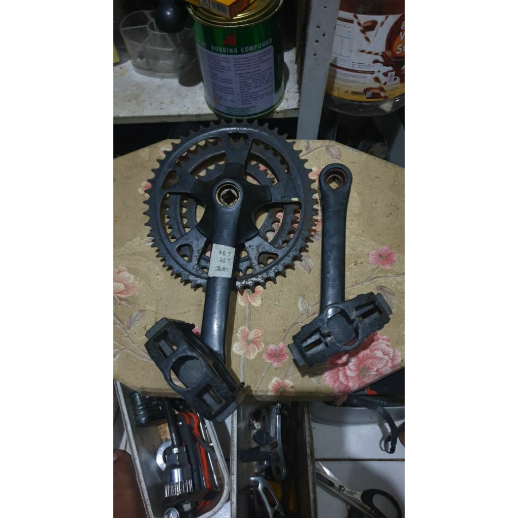 crank sepeda triple dotek oval plus pedal wellgo