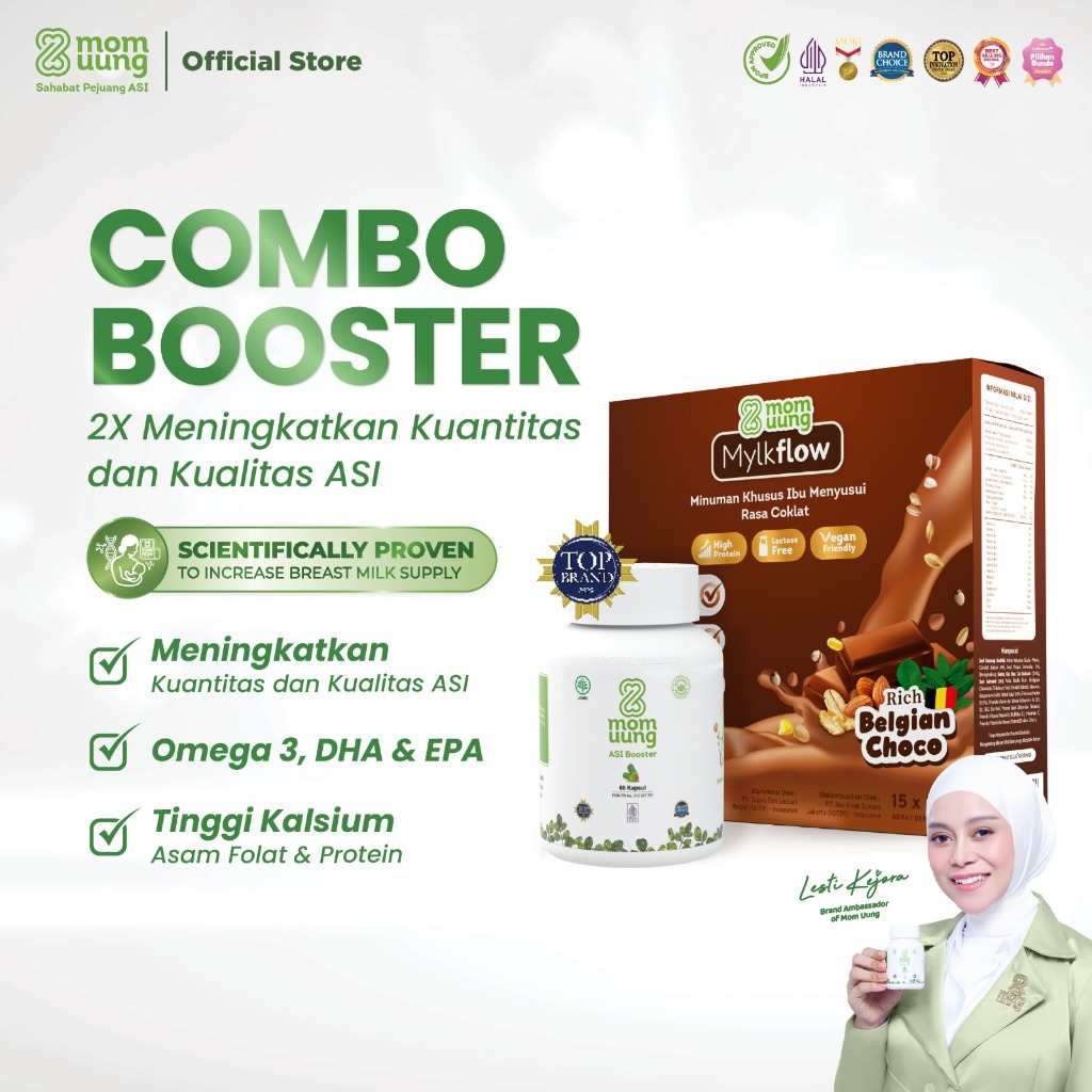Mom Uung Combo Booster - ASI Booster + Susu Mylkflow 15 Sachet - Pelancar ASI Halal BPOM