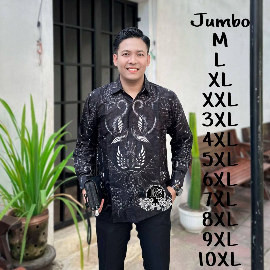 Baju kemeja batik pria jumbo lengan panjang big size