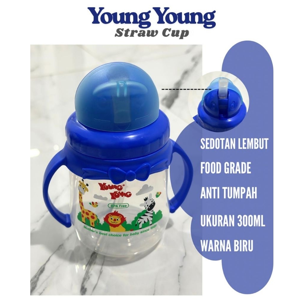 BOTOL MINUM SEDOTAN BAYI YOUNG YOUNG 300ML BABY TRAINING STRAW CUP 10 oz ANTI TUMPAH BPA FREE 6+