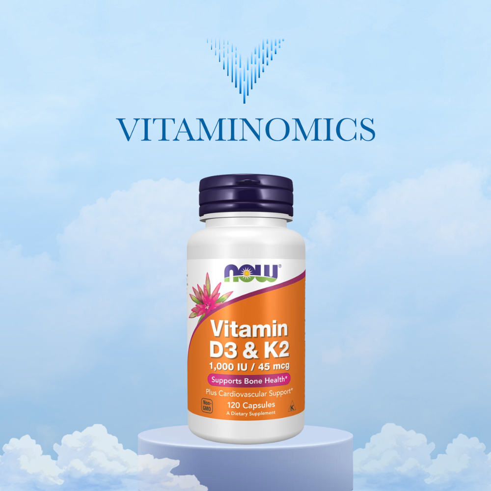 NOW Vitamin D3 K2 1000 IU Capsules | Suplemen D3 + K2 MK Formula