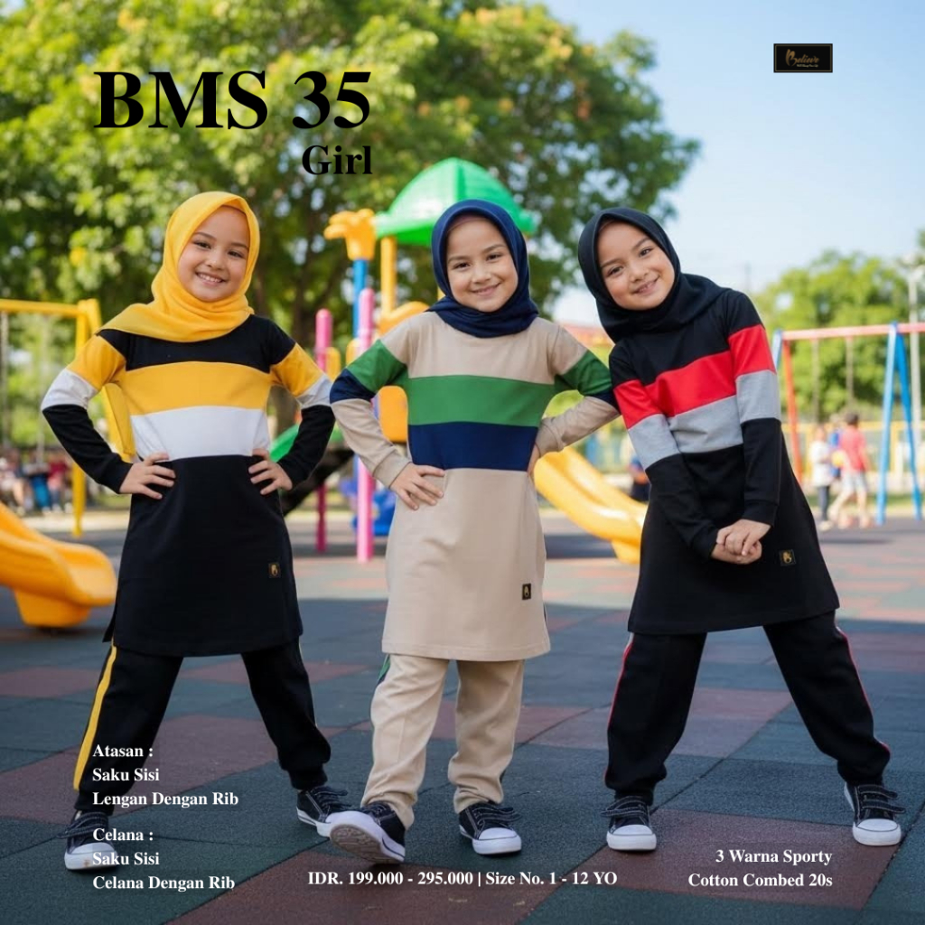 Believe BMS 35 Girl Hijab Sport Wears – Setelan Baju Olahraga Anak Muslimah